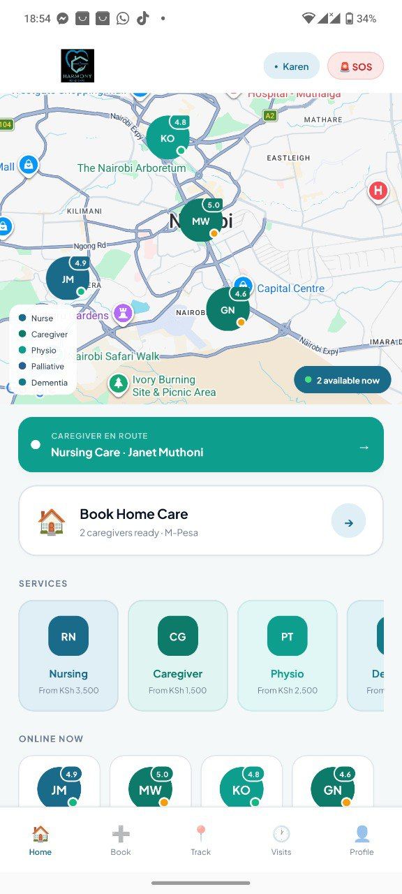 CareConnect App — Live caregiver map, booking and tracking